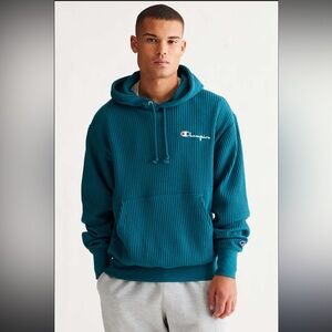 Champion Turquoise Waffle Knit Hoodie Pocket Large Men Women